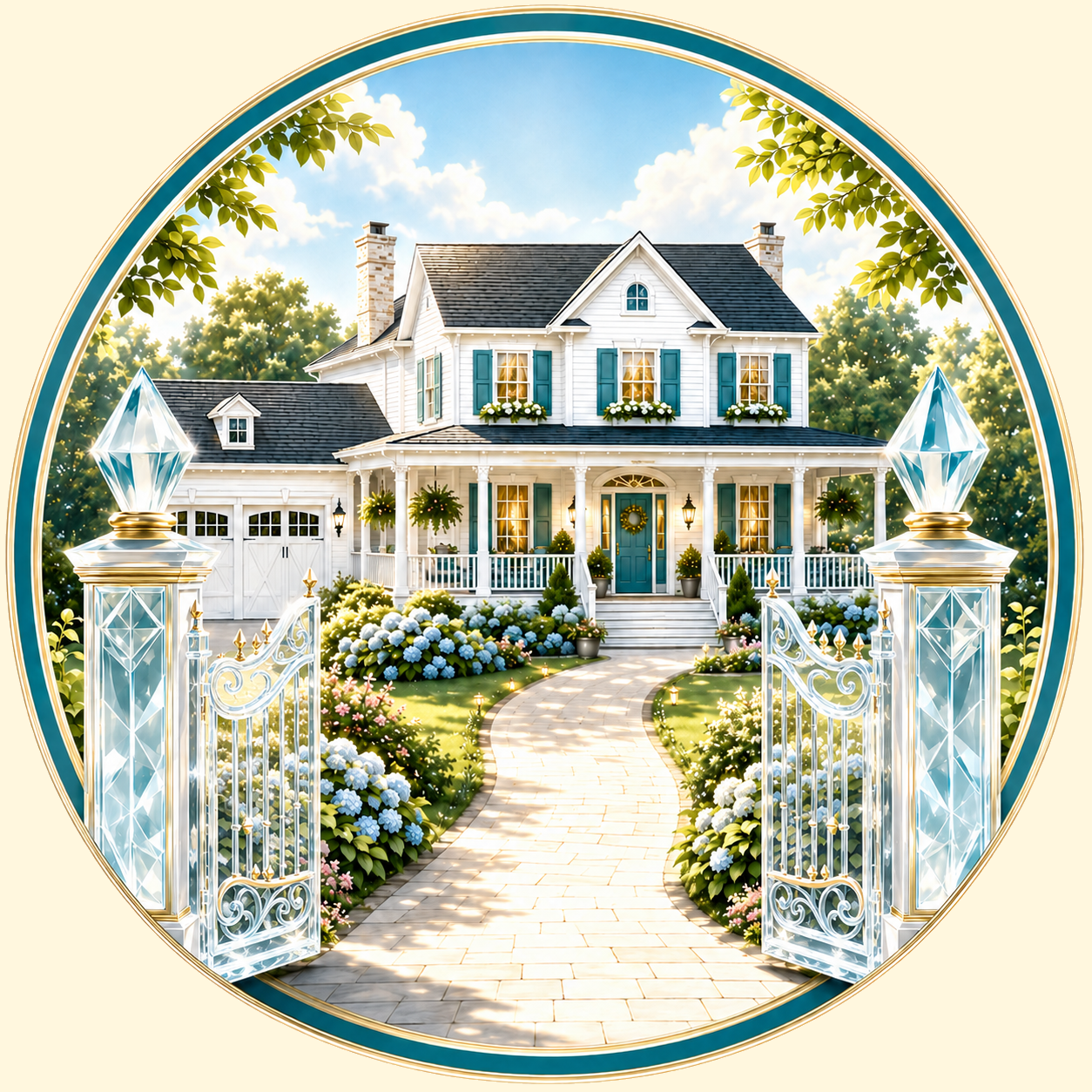 HeavenSpun Home manor beyond open crystal gates